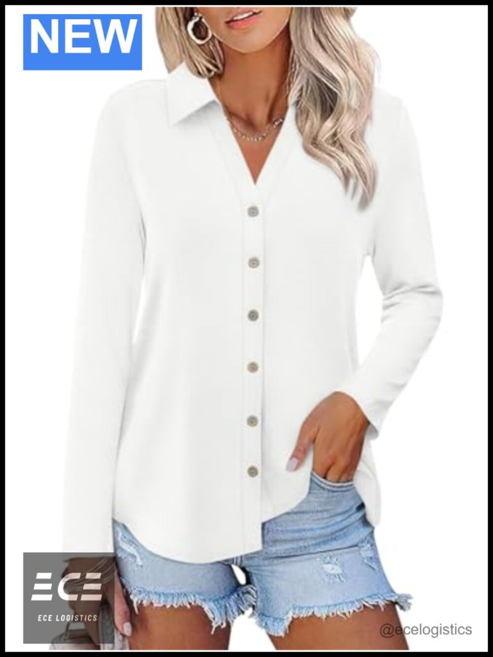 Women's Long Sleeve Button Down Tunic Top V-Neck Casual Fall